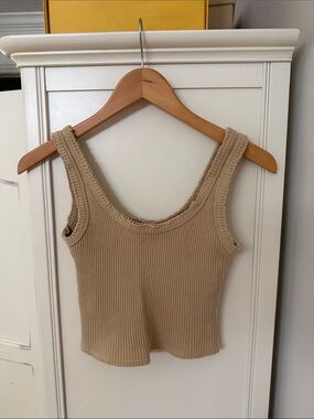 Urban Outfitters Ribbed Scoop Tank Top - Beige
